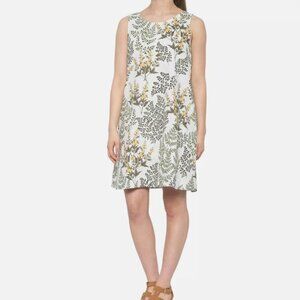 Cynthia Rowley 100% Linen White Floral Fern Shift Dress Womens Small Lagenlook